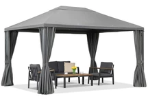 Pavillon de jardin anthracite avec rideaux Madrid 3 x 4m Garden Point