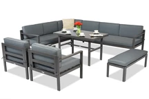 Porto Comida 7 fauteuils d'angle avec banc anthracite Garden Point