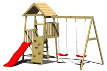 Tour en bois pour enfants avec toboggan et 2 balançoires Julie III