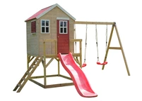 Maison à plateforme en bois avec toboggan et 2 balançoires Antek V