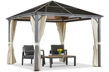 Gazebo de jardin Milos 3x3m avec rideaux crème Garden Point