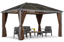 Gazebo de jardin Milos 3x4m avec rideaux bruns Garden Point