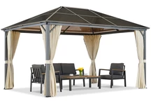 Gazebo de jardin Milos 3x4m avec rideaux crème Garden Point