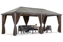 Gazebo de jardin Milos 3x6m avec rideaux bruns Garden Point