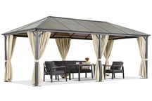 Gazebo de jardin Milos 3x6m avec rideaux crème Garden Point