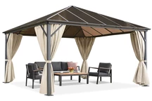 Gazebo de jardin Milos 4x4m avec rideaux crème Garden Point