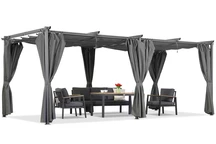Pergola de terrasse anthracite avec rideaux La Palma 3x6 Garden Point