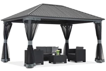 Gazebo en métal Sardinia 4x4 avec rideaux Garden Point beige