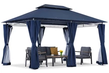 Pavillon de jardin bleu marine Ibiza 3x4m avec moustiquaire Garden Point