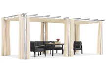 Pergola Barbados 3x6 m avec rideaux Garden Point blanc et beige