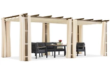Pergola de terrasse Barbade 3x6 m avec rideaux Garden Point beige-bois