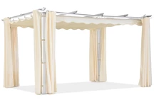 Pergola de terrasse Barbados 3x4 m avec rideaux Garden Point blanc et beige