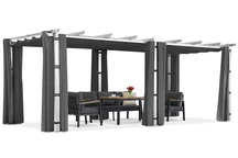 Pergola de terrasse Barbados 3x6 m avec rideaux Garden Point blanc et anthracite