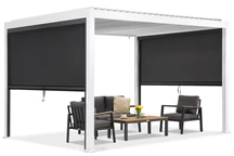 Pergola de terrasse autoportante Lagos 3x4 avec volets roulants latéraux Garden Point blancs et anthracites de 3 m de long