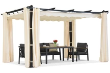 Pergola de terrasse Barbados 3x3 m avec rideaux Garden Point anthracite beige