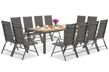 Salon de jardin Garden Point en aluminium gris avec grande table Verona Wood pour 12 personnes