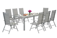Salon de jardin Garden Point en aluminium gris clair avec grande table Polywood Verona pour 8 personnes