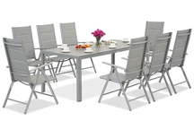 Salon de jardin Garden Point en aluminium gris clair avec grande table Polywood Verona pour 8 personnes