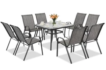 Salon de jardin en métal gris Modena pour 8 personnes avec table carrée Garden Point