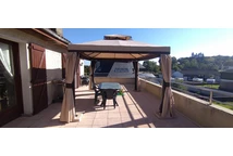 Pavillon de jardin avec moustiquaire et rideaux Valencia 3x4m crème Garden Point
